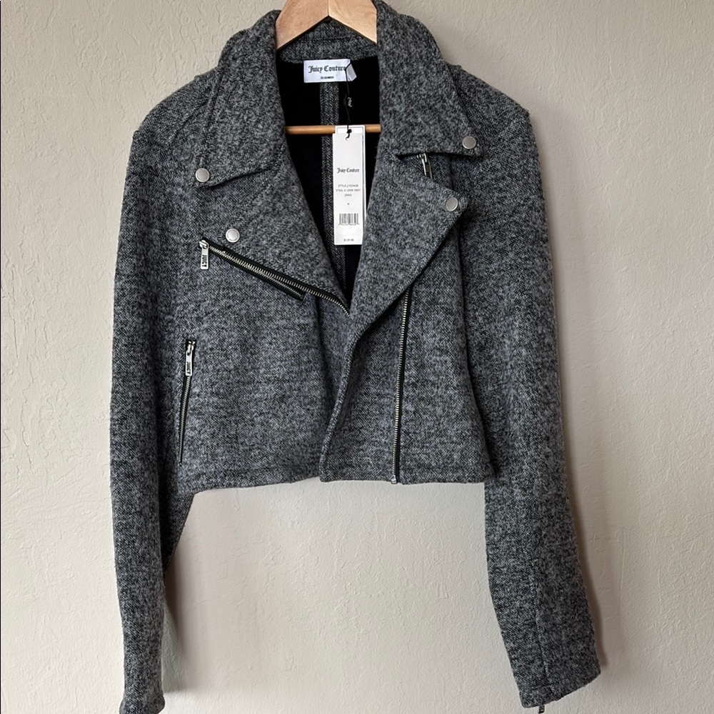 Juicy couture moto jacket soft fleece marl grey NEW
